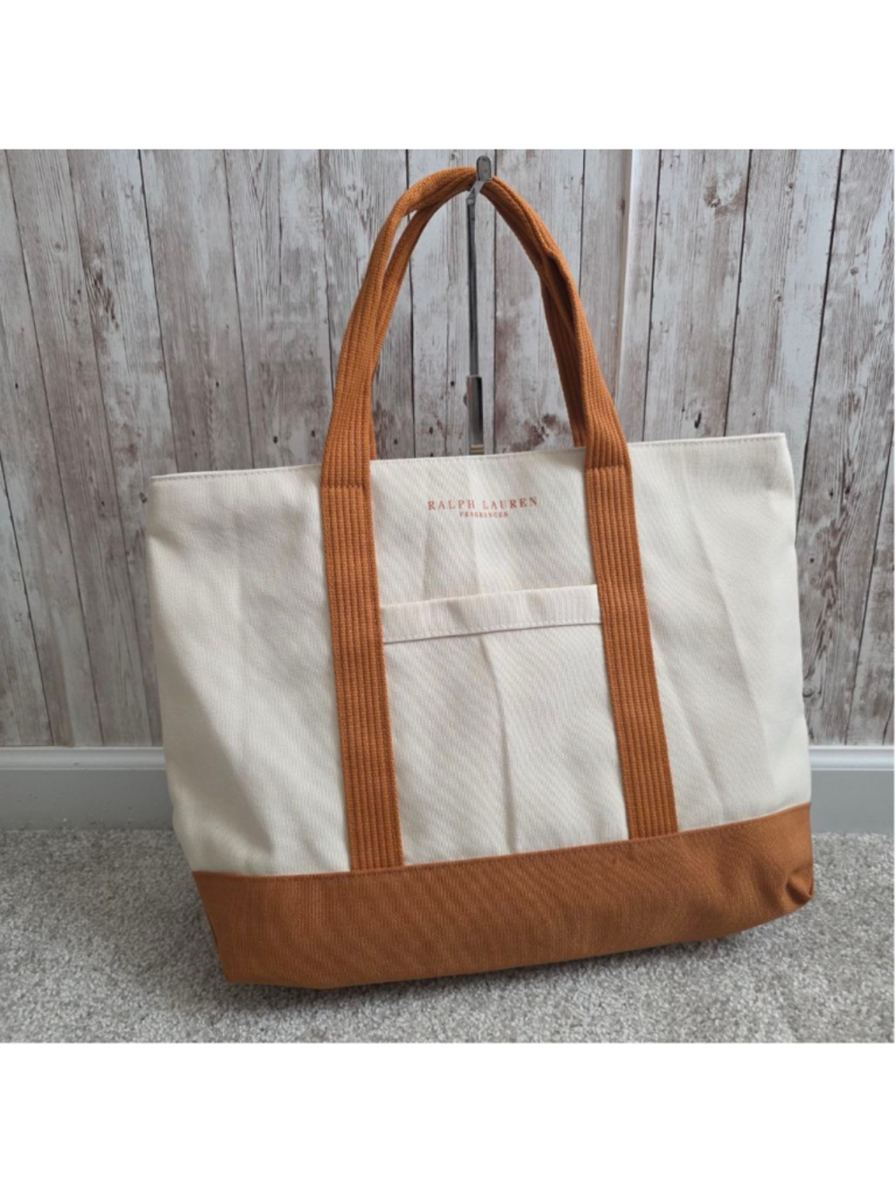 Ralph Lauren Beige Brown Canvas Tote Bag NWOT